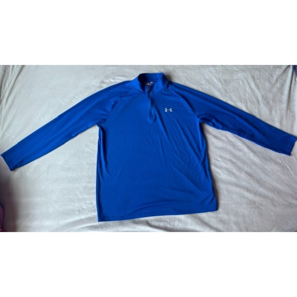 Under Armour Mens HeatGear Quarter Zip Pullover Royal Blue Large Loose Fit